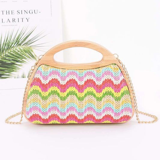 Straw Wood Handle Bag