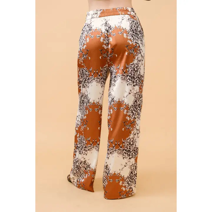Baroque Leopard Print Satin Wide-Leg Pants
