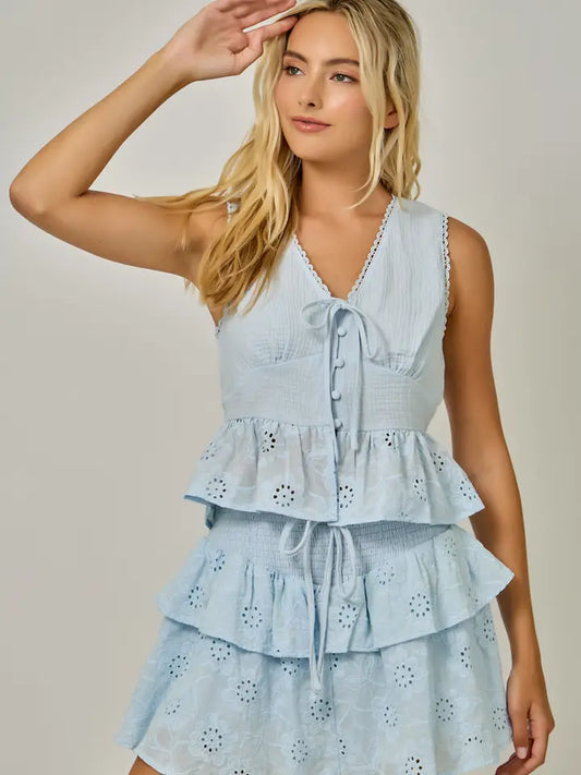 Floral Eyelet Lace Peplum Blouse