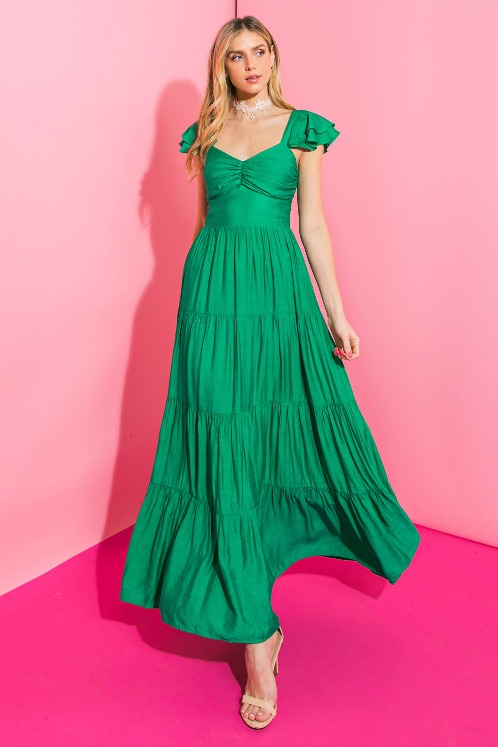 Tiered Maxi Dress with Layered Sleeve