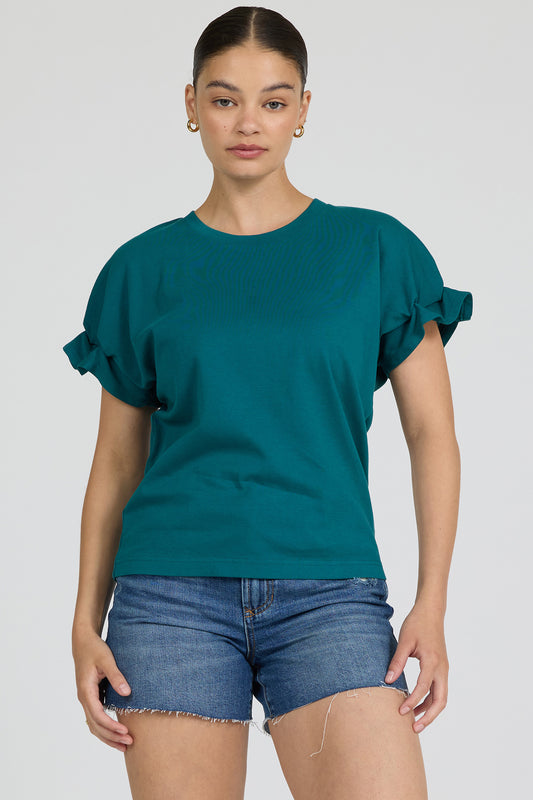 Crew Neck Jersey Ruffle Neck Top