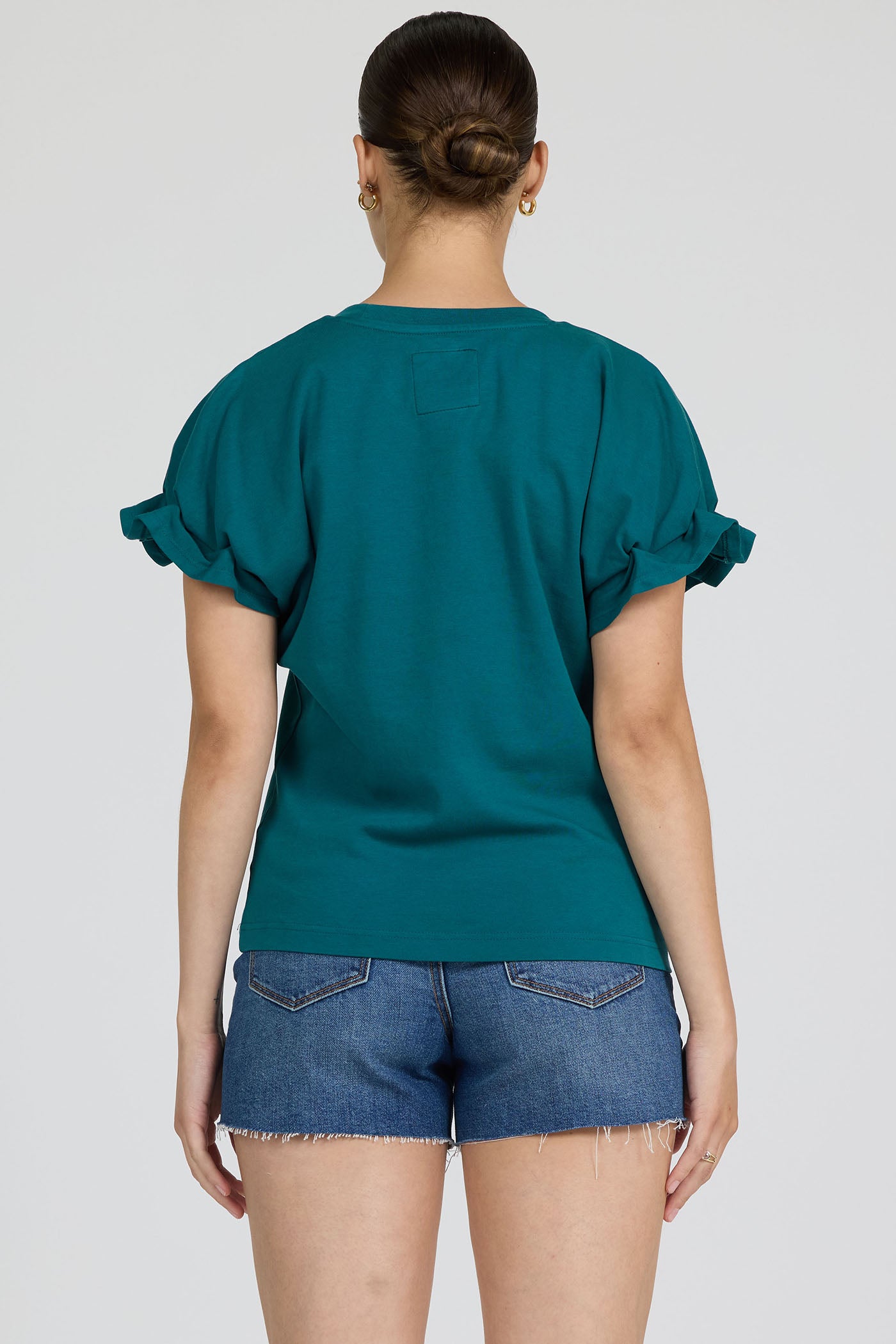 Crew Neck Jersey Ruffle Neck Top