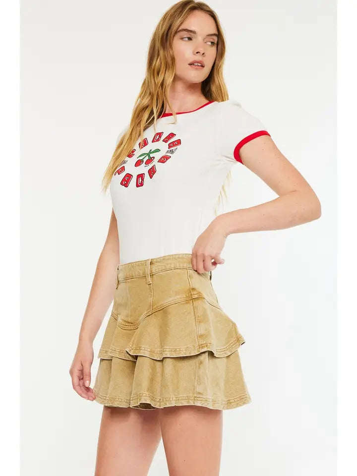 High Rise Tiered Western Mini Skirt